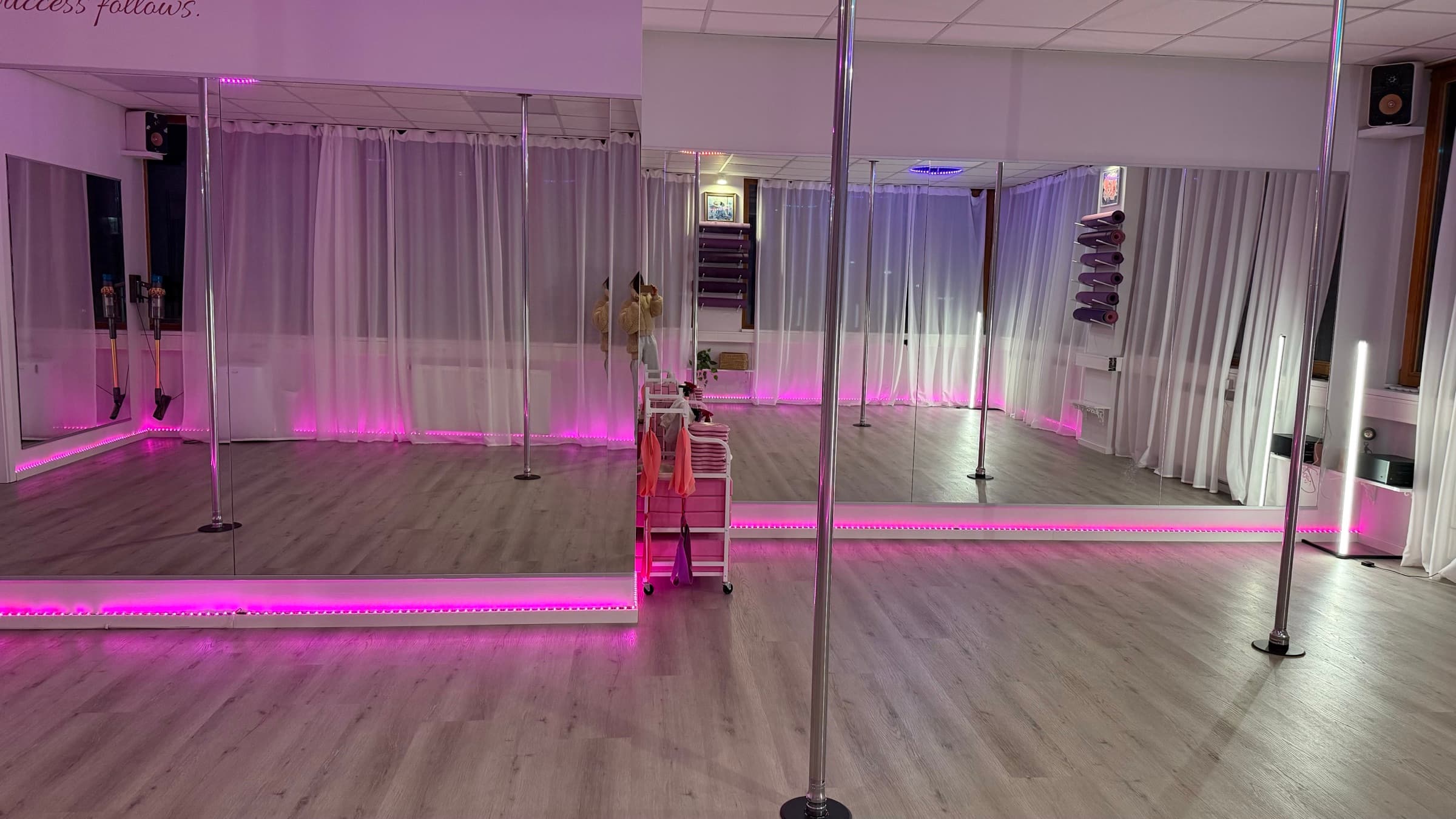 Trainingsraum 2 mit Spiegelwand und Pole-Stangen